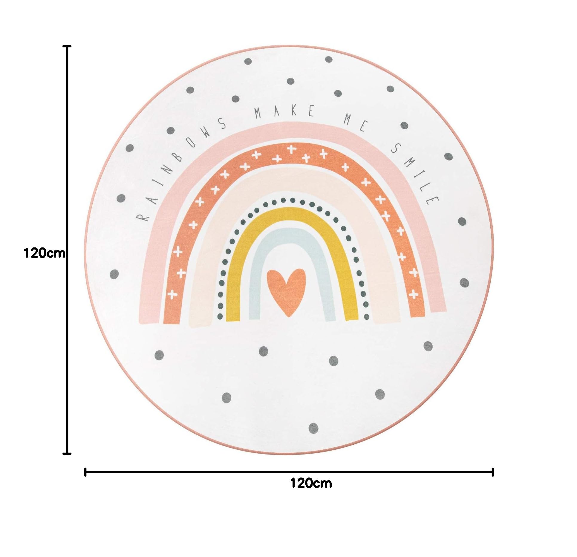 TT Home Tapis pour chambre d'enfant et bébé - Motif arc-en-ciel - Avec design cœur - Couleur : crème - Dimensions : 120 cm - Rond