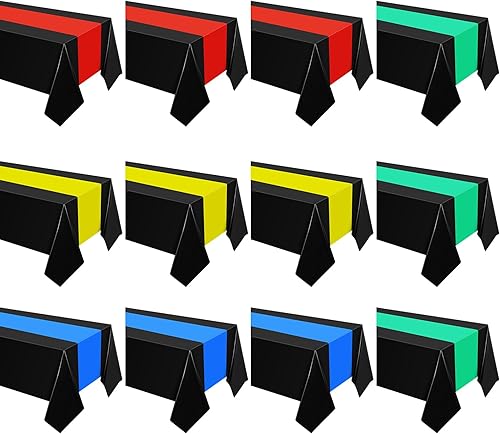 Oudain 12 manteles desechables de plástico de 54 x 108 pulgadas para mesas rectangulares, impermeables, para fiestas de magos, baby shower, boda,