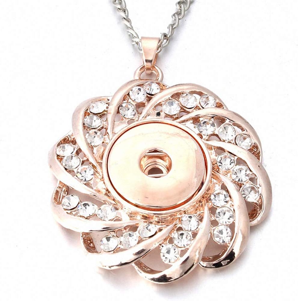Tebapi Women Plated Rose Gold Flower Crystal Rhinestone Pendant Snap Button Necklace Personality Minority DIY Sweater Chain Dress Reunion Party Jewelry Collocation Simple Versatile Romantic Aesthetic image 2