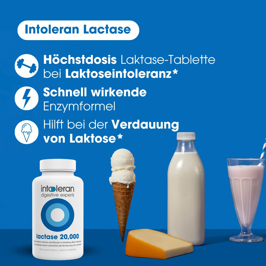 Intoleran Lactase 20.000 Verdauungsenzyme – 150 Tabletten mit Bruchkerbe