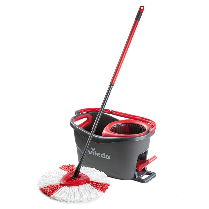Immagine del prodotto Vileda Turbo Mop Easy Wring & Clean con secchio a pedale, manico telescopico da 85-130 cm, con tergicristallo rotante, scopa in microfibra 2 in 1, grigio