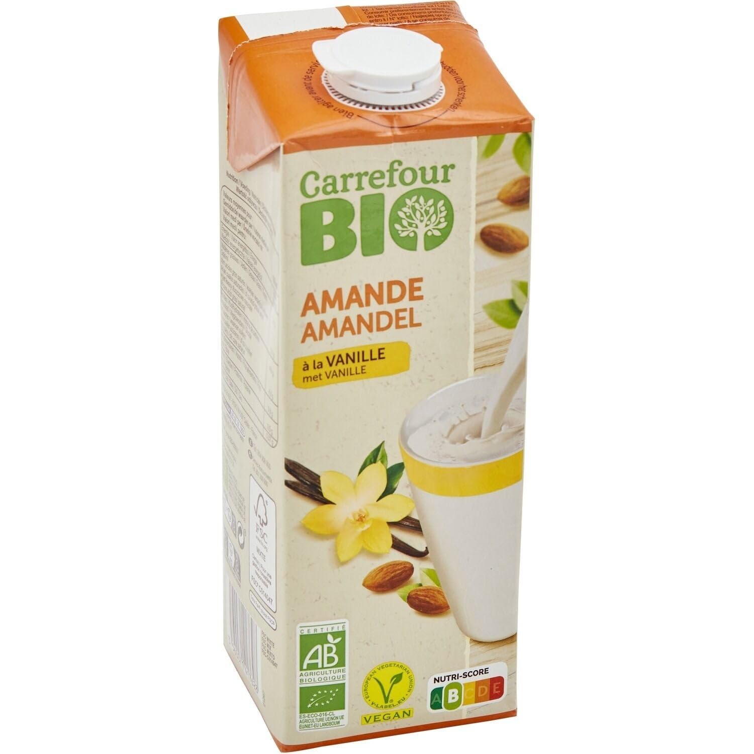 Savourez une boisson végétale onctueuse au bon goût d'amande vanille avec CARREFOUR BIO, format 1L pratique et certifié vegan - Lot de 4