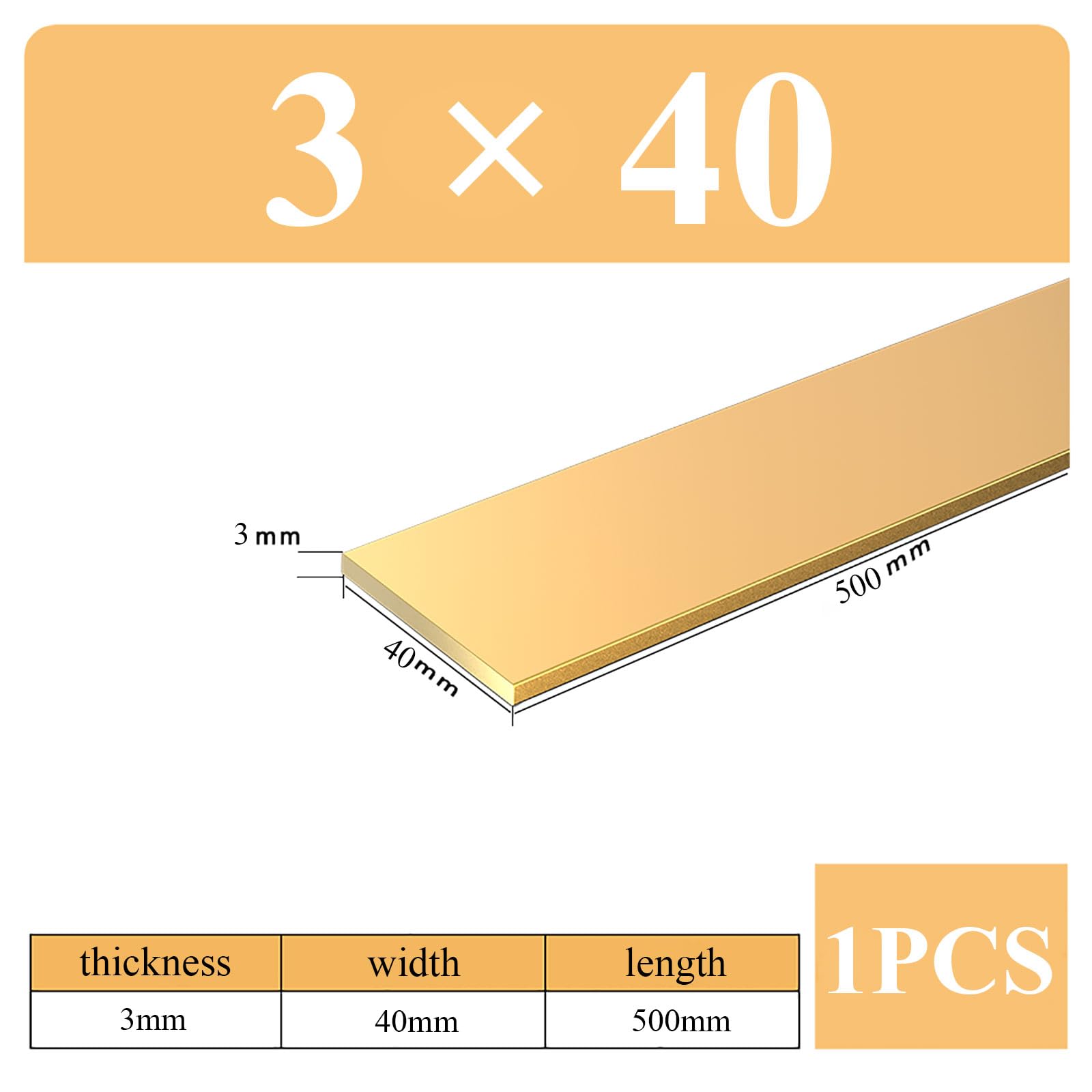 COYOUCO Brass Flat Bar Stock, 3Mm Thickness X40/45/50/60Mm Width X 500Mm Length Brass Plates Mill Stock for Knife Making, Craft,3 * 40 * 500mm