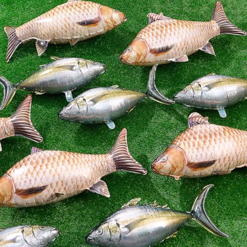 Image of 6 Pcs Fish Balloons, Gone Fishing Party Decorations, Ofishally One Birthday Supplies, Realistic Carp Tuna Foil Balloons for Let's Go Fisherman Theme Baby Shower Party Decor