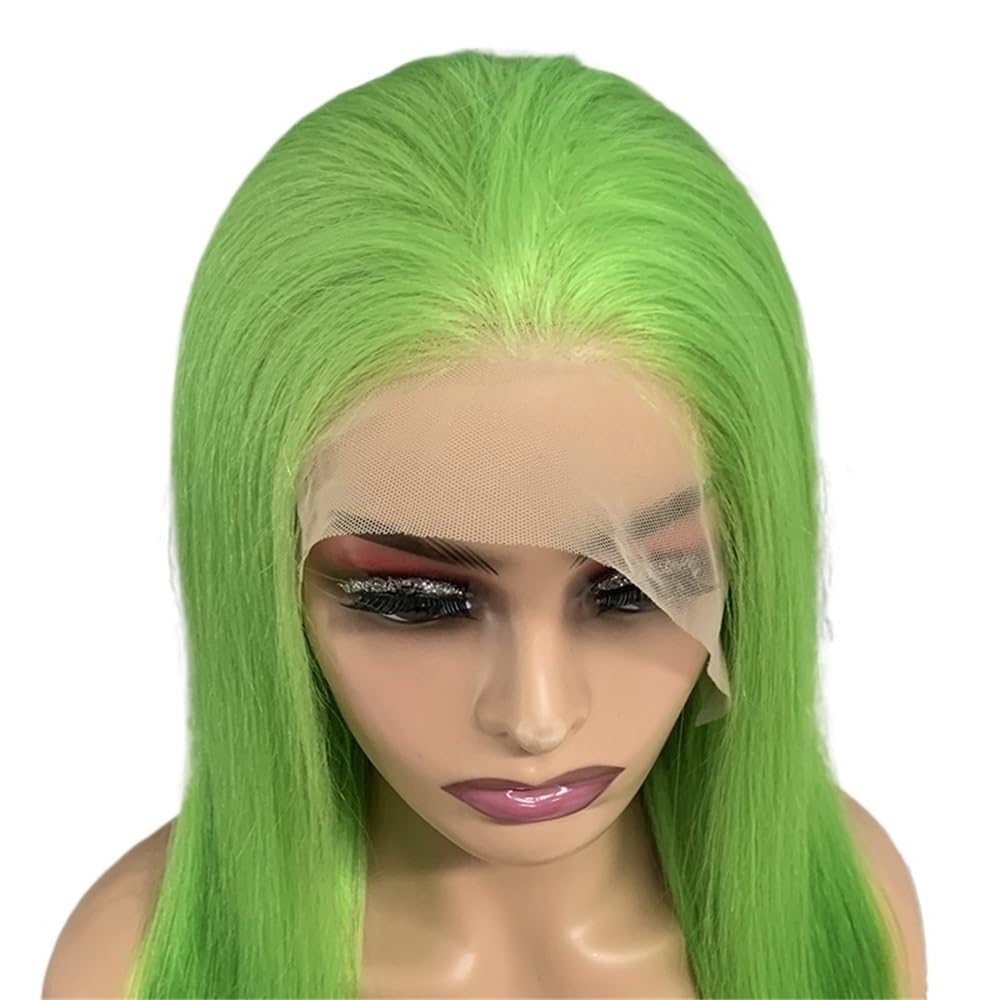 xiuling4568 13x4 Lace Front Wigs for Women Human Hair Pre Plucked Straight Colored Glueless Wig 180 Density Hairs Extensions(Light green,14inch)