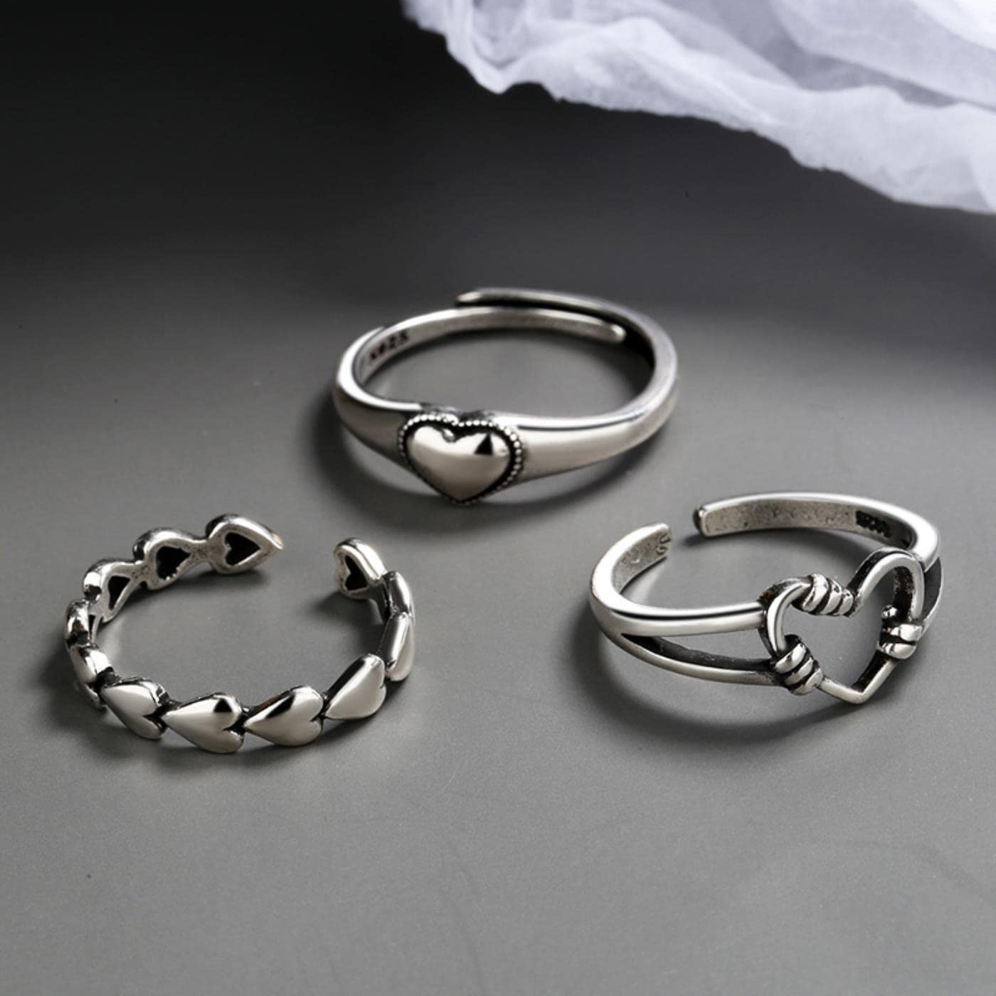 Retro Love Heart Hollow Open Ring Kobieta INS Trend Słodki Sexy Elegancki Hand-Made Hip-Hop Moda Tajska Srebrny Pierścień