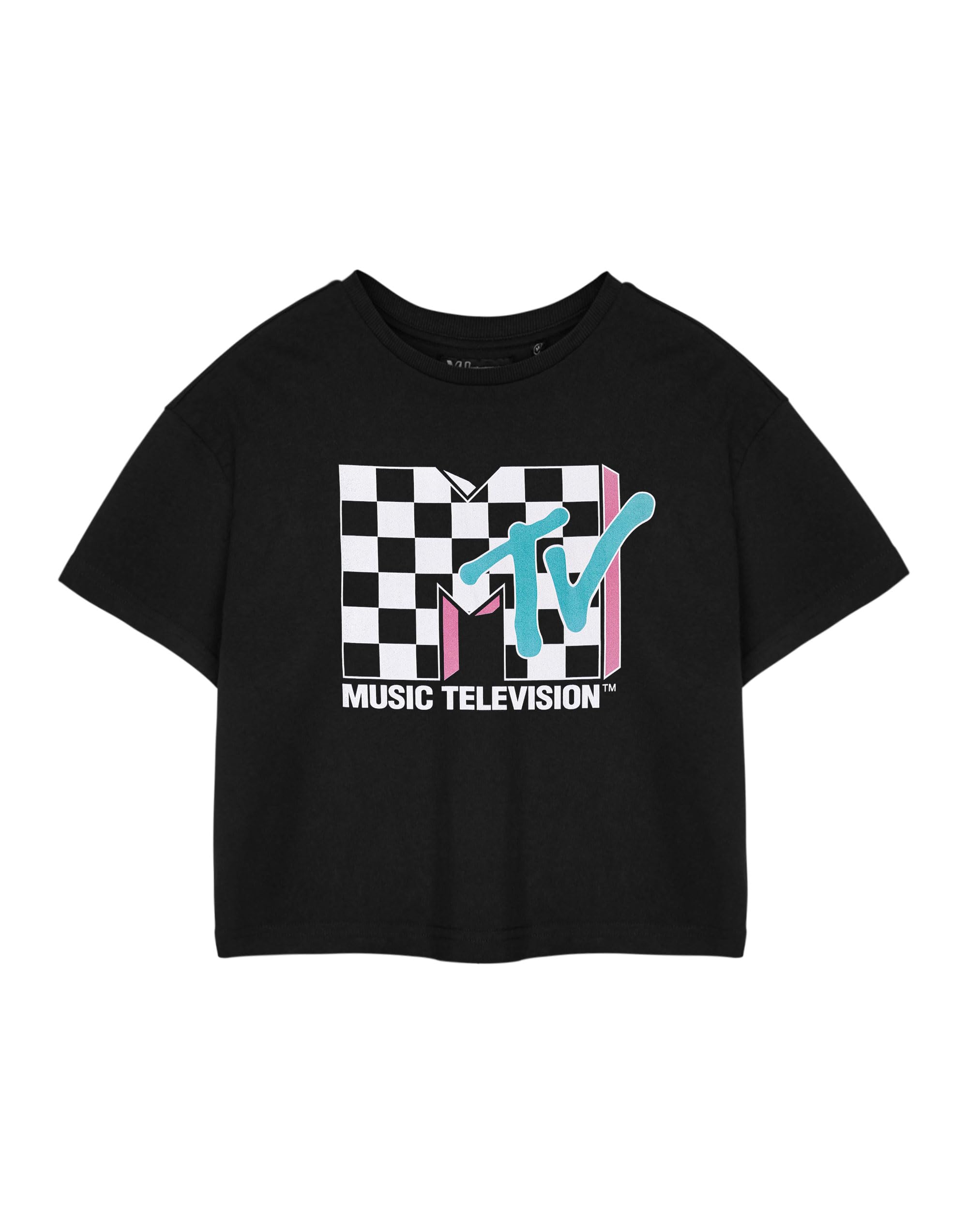Vanilla Underground Mtv Womens Black Checkerboard Logo Cropped Short Sleeved T-Shirt (Xxx-Large) from B&Q