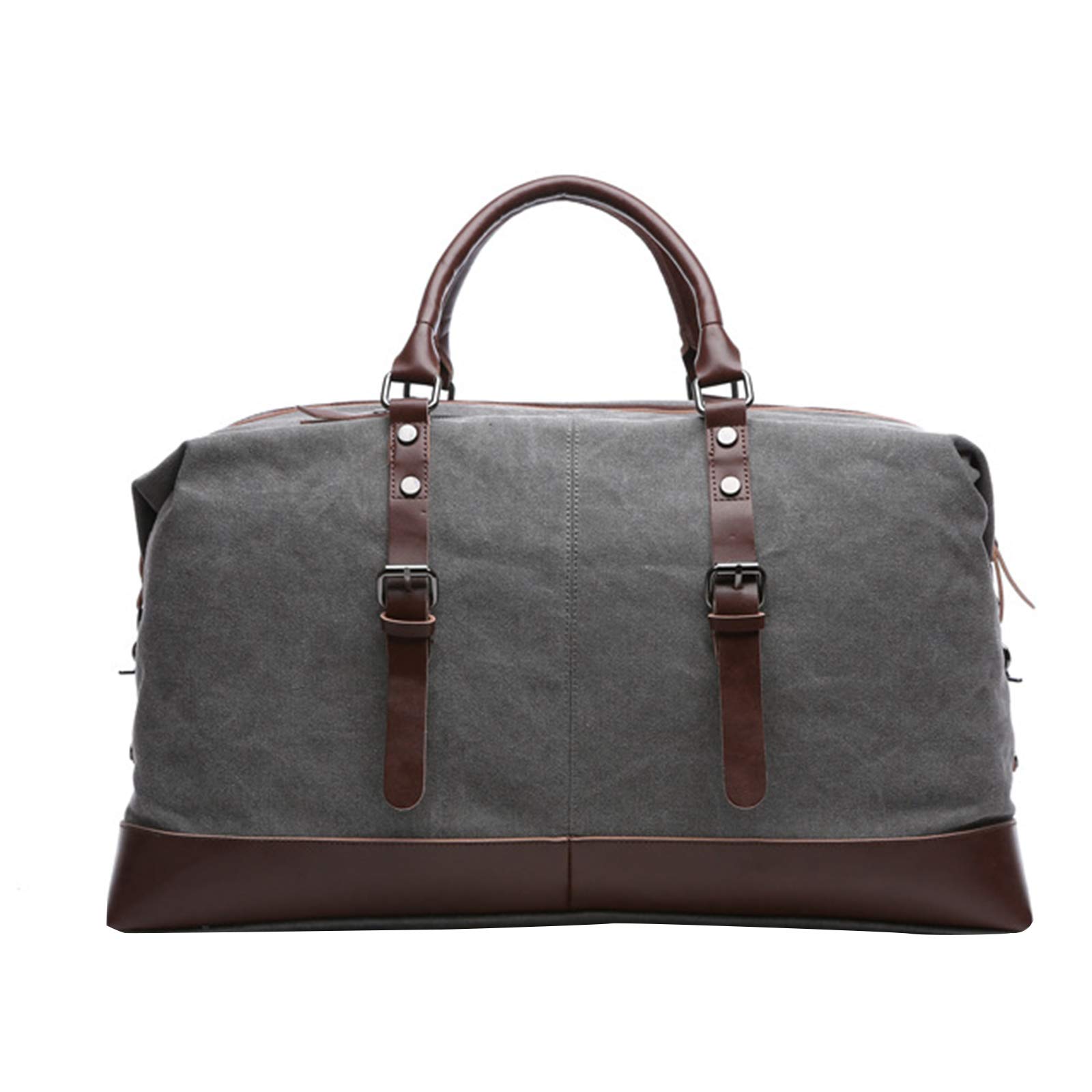 rismart Tamaño Mediano Bolsa de Viaje de Cuero Lona Impermeable Bolsa Fin de Semana Noche Bolso de Mano Gris