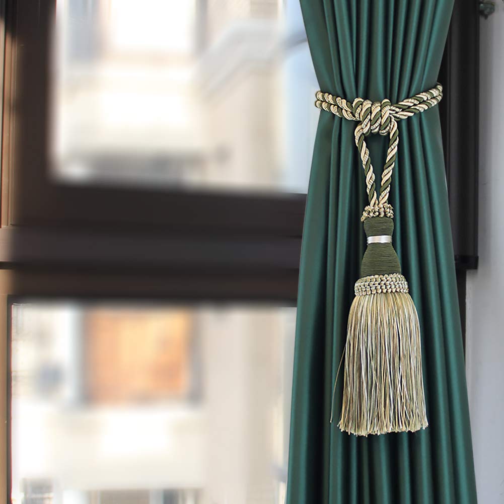 Bel Avenir Embrasses décoratives avec pompons faites à la main pour rideaux (Vert, 4)