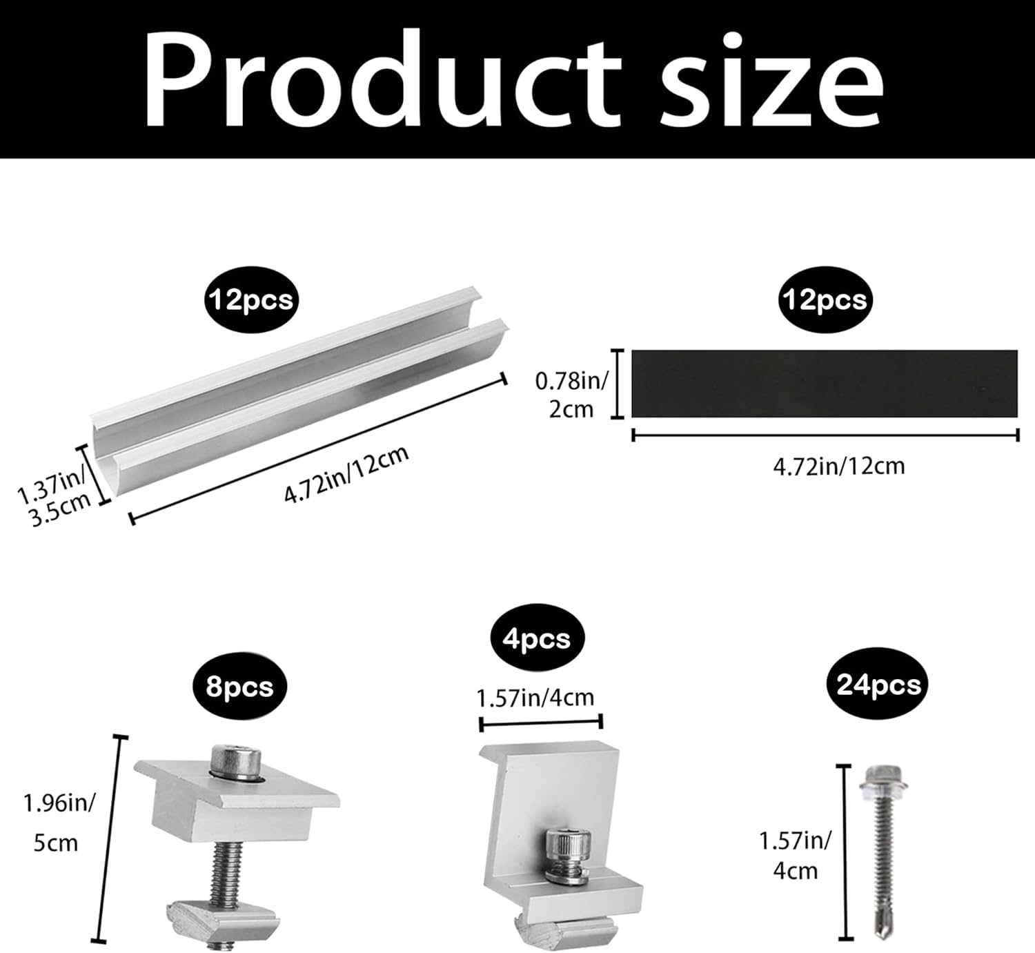 Solar Panel Bracket Kit, 12 Pcs Aluminium Mounting Rail 120mm, Solar Panel Mount 30mm/35mm, Z-Bracket Set, Center Clamps, Solar Mounting Rail Connector for Metal Roof, Tin Roof, Flat Roof, Sheet Roof