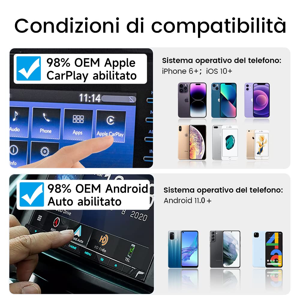 Carlinkit 2026 Nuovo Aggiornamento 5.0 2Air Adattatore, Porta Wireless CarPlay/Android Auto, Plug-and-Play, Connessione Senza Fili