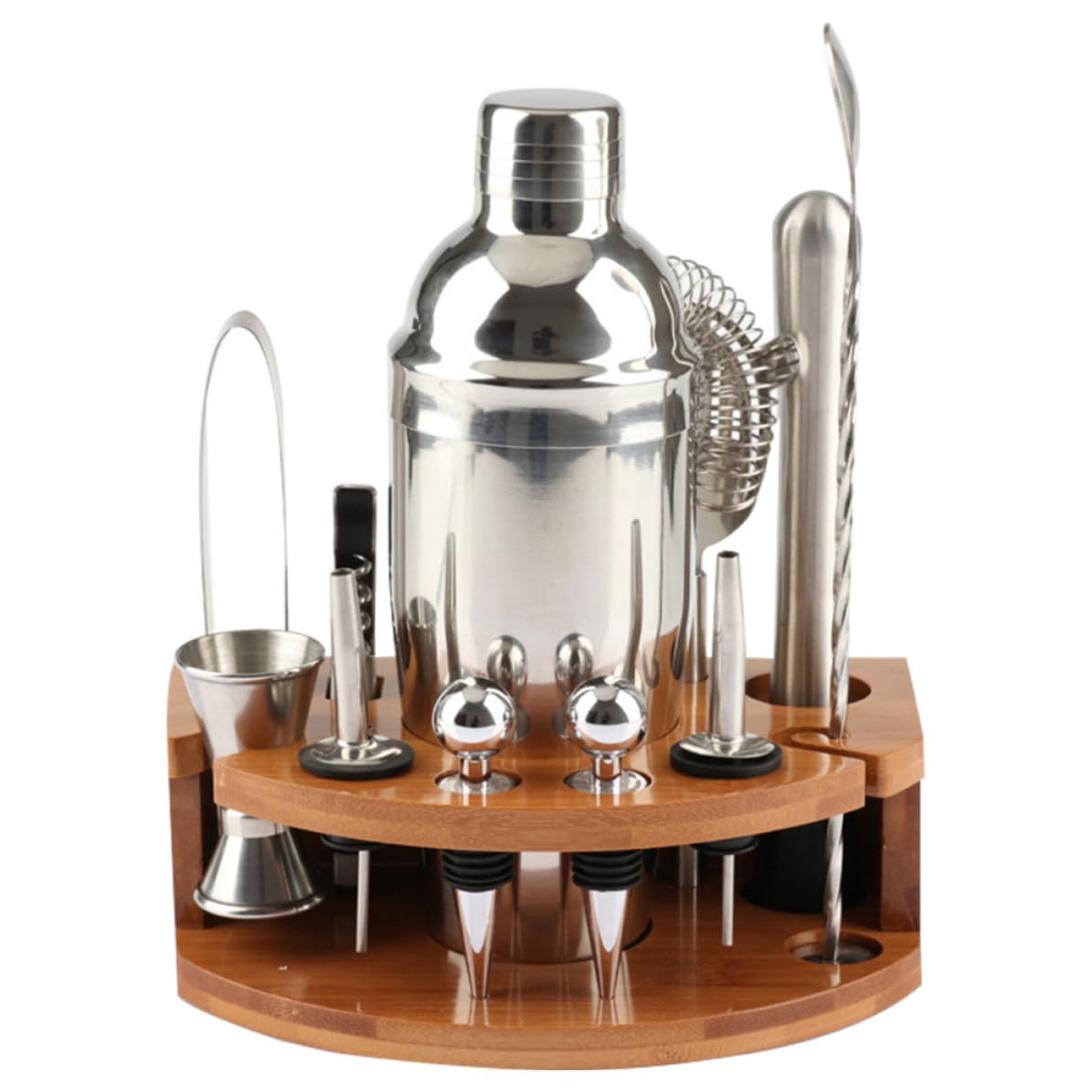 POPETPOP Juego de 12 Piezas para Preparar Cócteles Coctelera de Acero Inoxidable y Base de Bambú, Adecuado para Reuniones Amigos y Regalos de Cocina