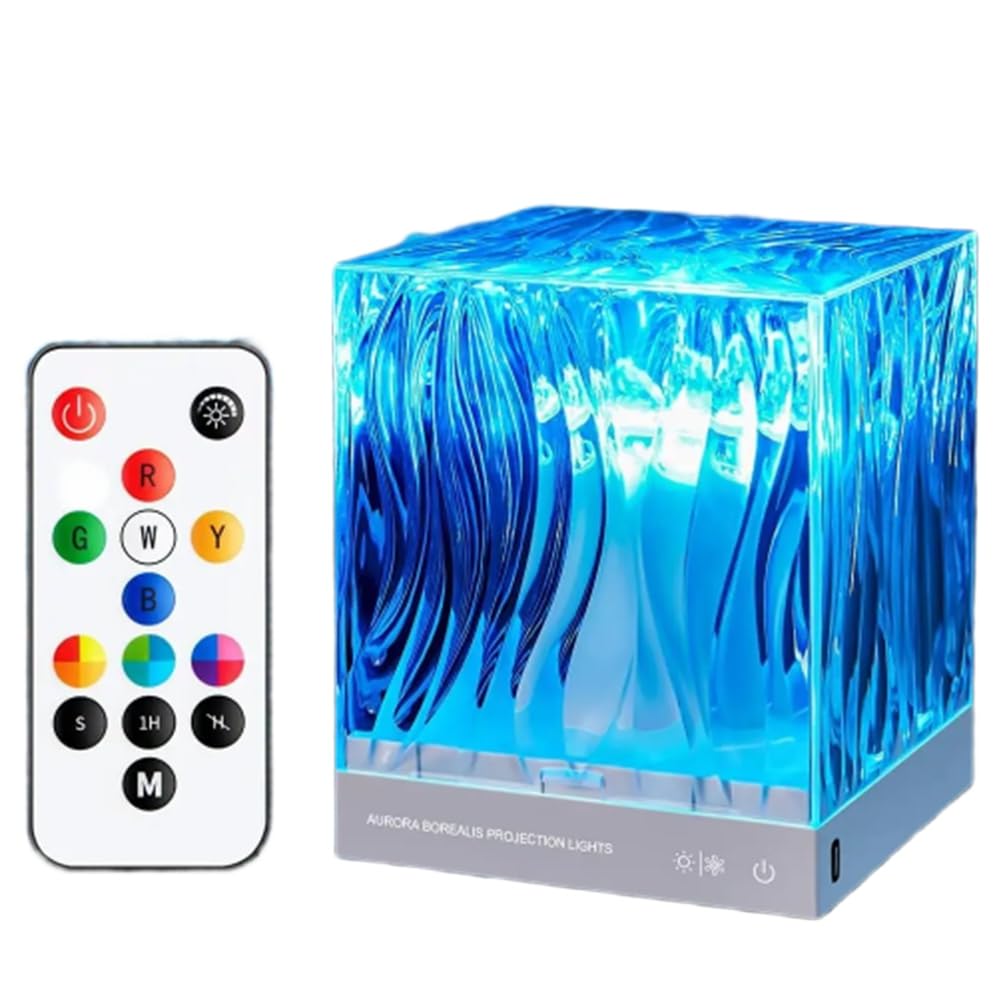 IJSDNVJNDX Dynamic Rotating Water Ripple Projector 17 Colors Night Light Crystal Lamp for Living Room Study Bedroom Atmosphere Lighting
