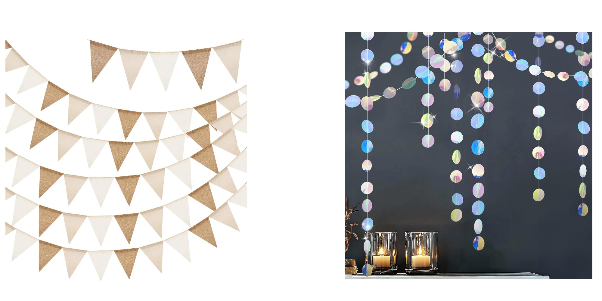 Guirlande de fanions triangulaires en toile de jute pour habiller un grand mur vide