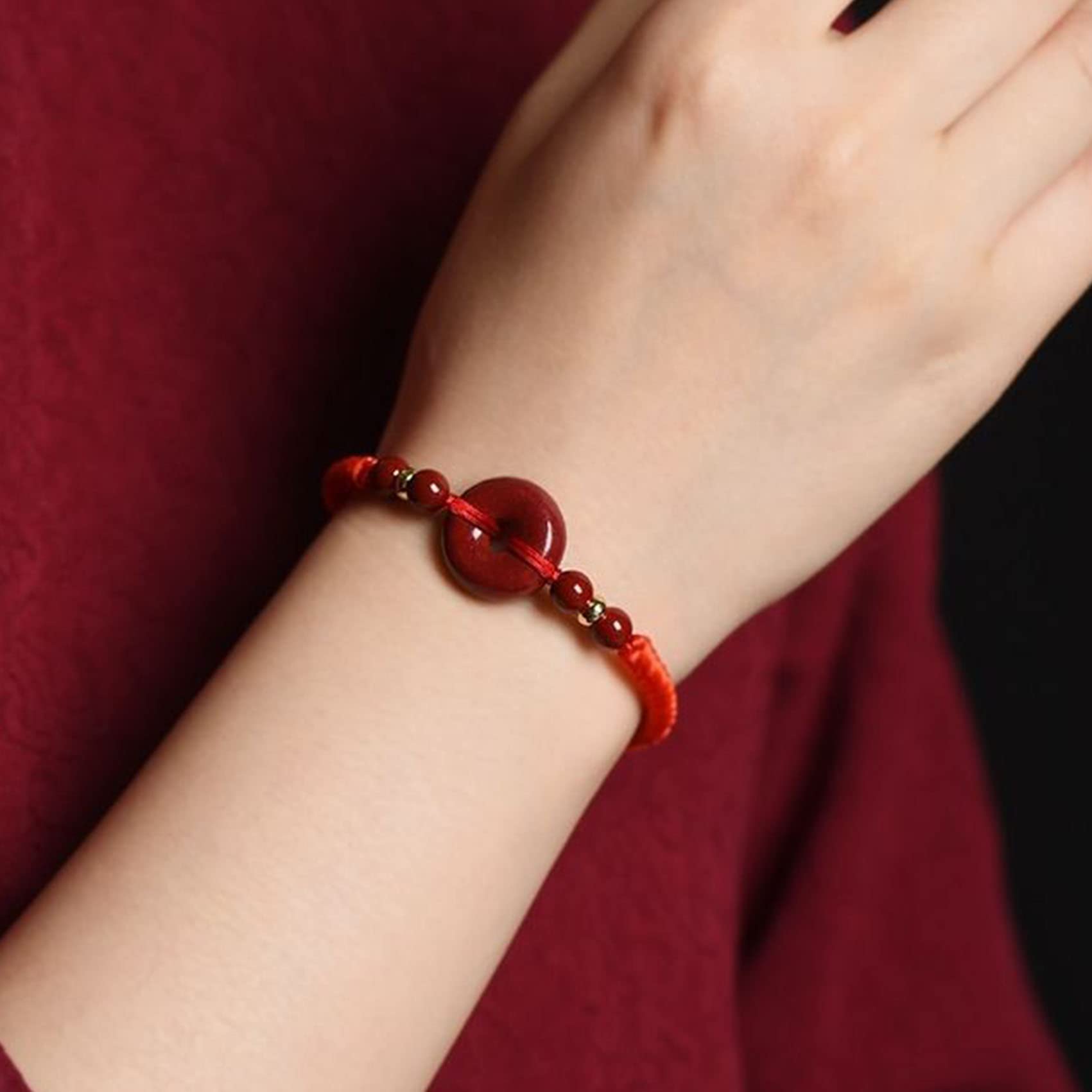 Feng Shui Pixiu Pulsera Pulsera de hilo rojo Pulsera de cristal de cinabrio natural Pulsera de dijes de hebilla de armonía for mujeres Hombres Pulsera de dragón auspicioso Amuleto de riqueza, Pixiu Ci