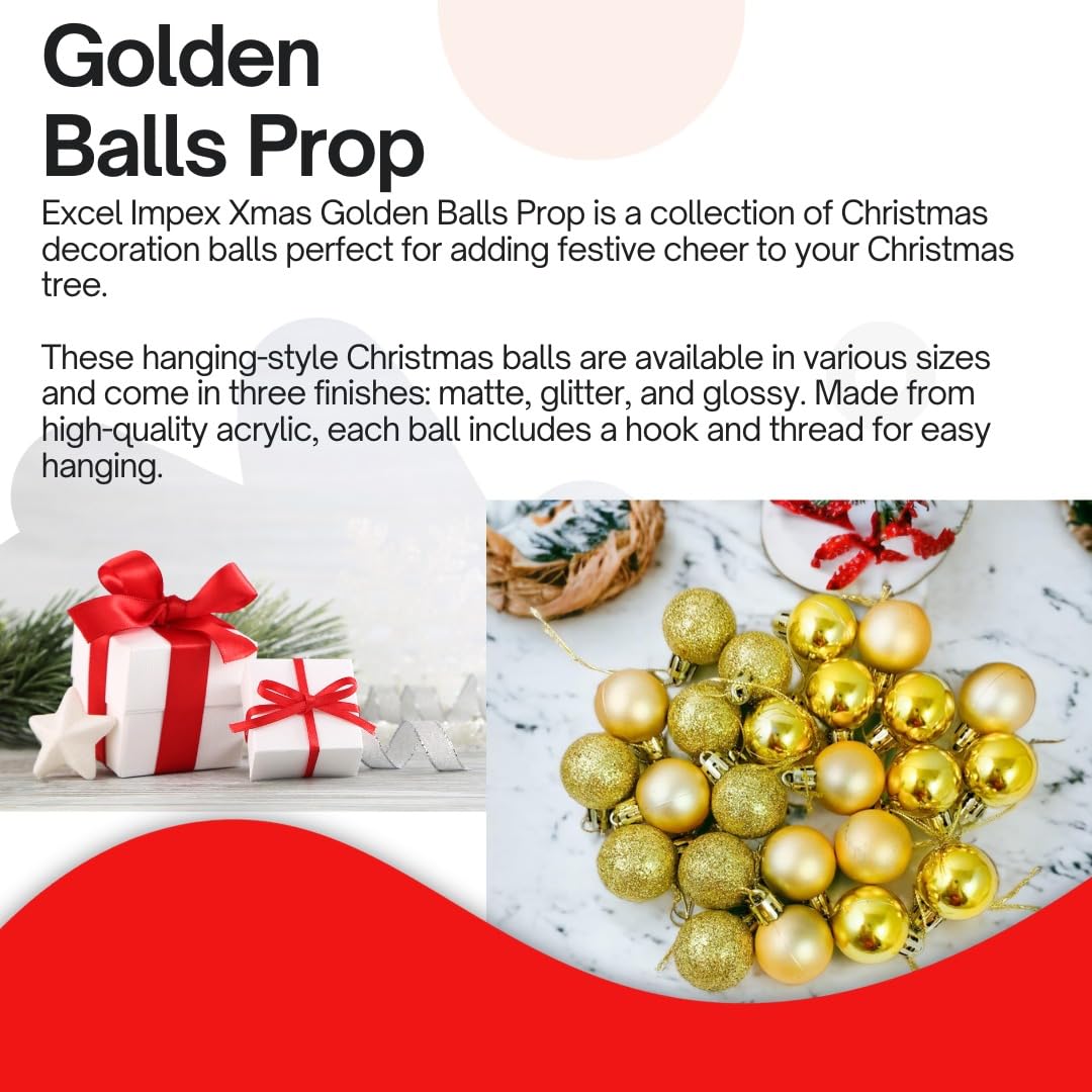 Excel Impex Insej Small Xmas Golden Balls Prop for Decorating Christmas Tree and Hanging on Walls, Doors Set of 12 Pieces 1.5inch 2