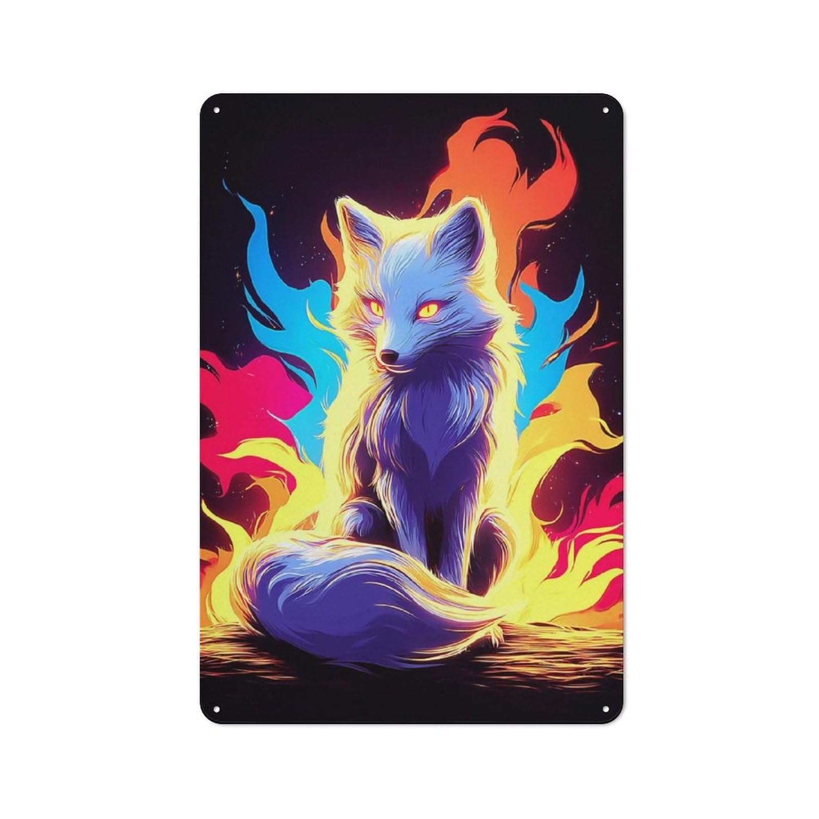 Flame Fox Mystic Artwork -1 Rustic Metal Sign 30x20cm for Workshop Wall, for Collectors of Rustic Metal Wall Decor