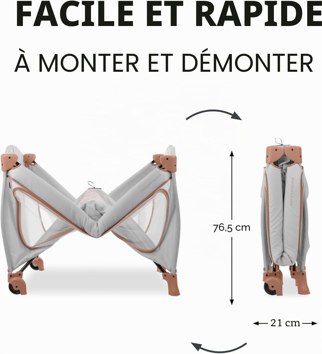 hauck Lit Parapluie avec Ouverture et Roues Sleep N Play Go Plus Dusty Cork | Pliage compact. sac de transport I De la naissance à 15 kg/3 ans, lit bébé et parc (sans matelas)