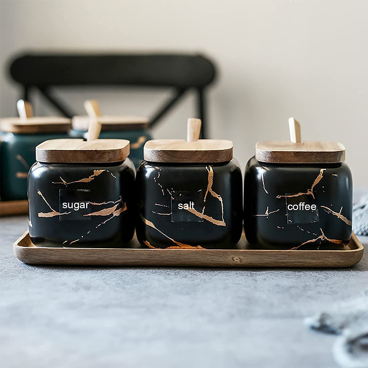 Ro Piece Square Seasoning Jar Matte Marble Ceramic Seasoning