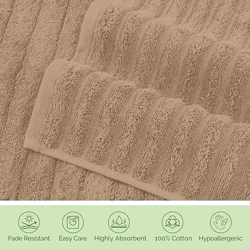 Image of Elegant Comfort 100% Turkish Cotton Corduroy Ribbed Luxury Washcloths 6 Pack Soft 13 x 13 Inch - Higly Absorbent, Durable, Quick Dry, Spa Premium Hotel Quality for Bathroom or Travel, Taupe