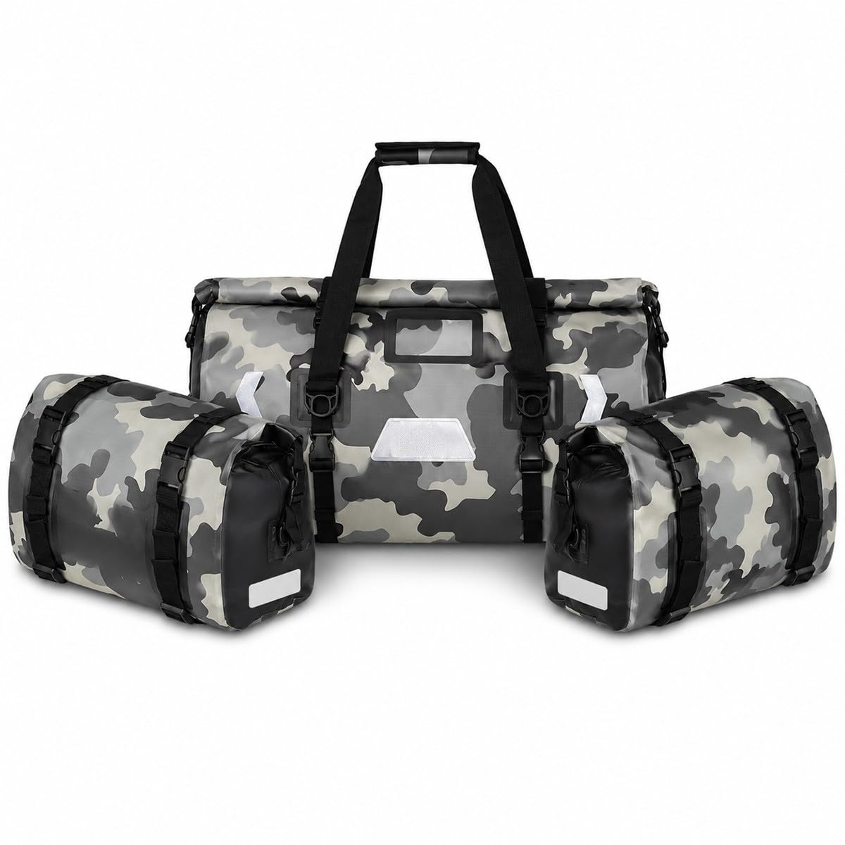 Baannaww 3-Piece Waterproof Motorcycle Luggage Bag Set 128L, 68L Rear Rack Tail Bag with 2×30L Side Panniers, PVC Roll-Top Travel Dry Bags for Touring, Scooter, E-Bike, Camping Riding Gear