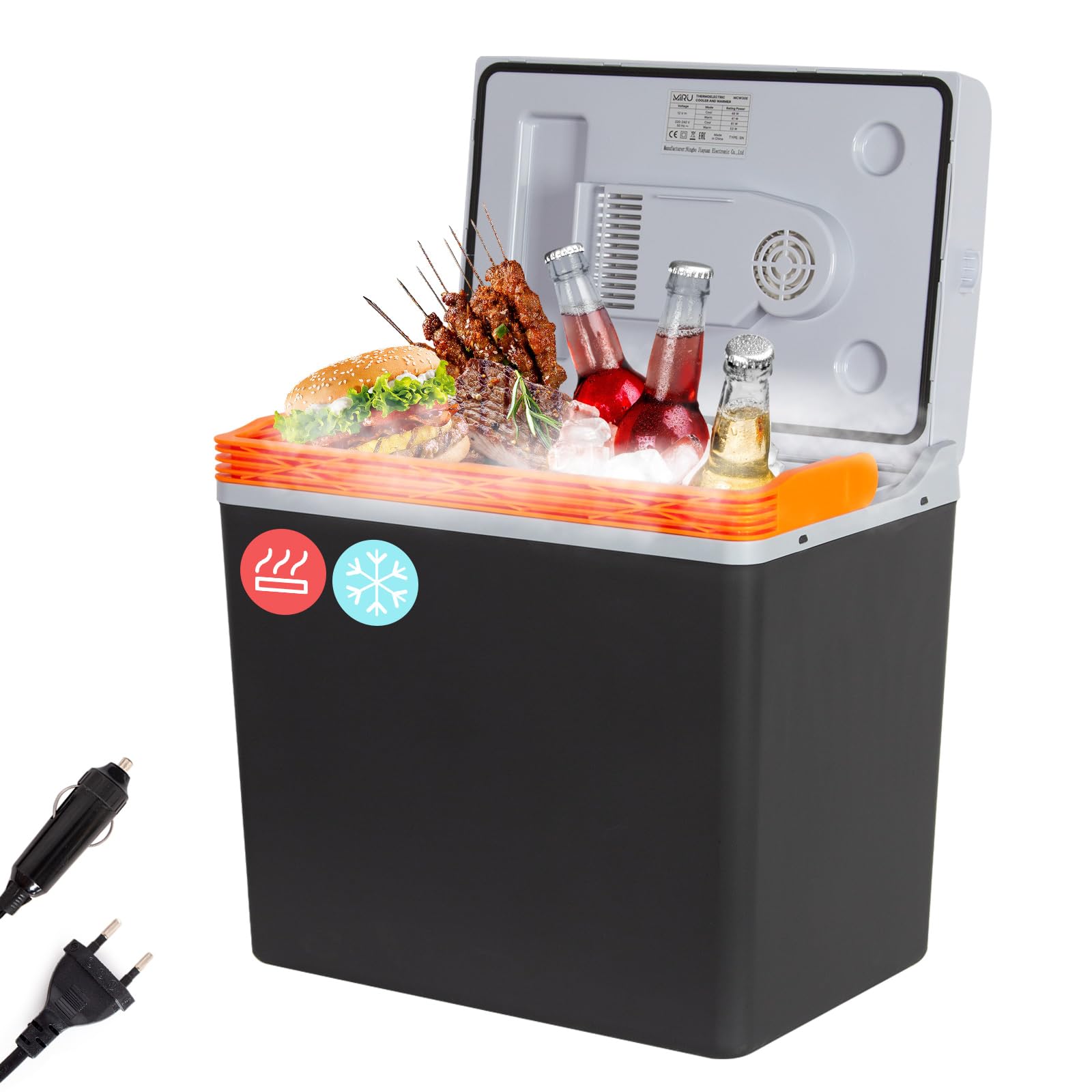 Todeco 30L Glacière électrique portable, pour Refroidir et Garder au Chaud, Mini-frigidaire 12V et 230V, Mode ÉCO, pour voiture, camion, bateau, camping-car et prise de courant