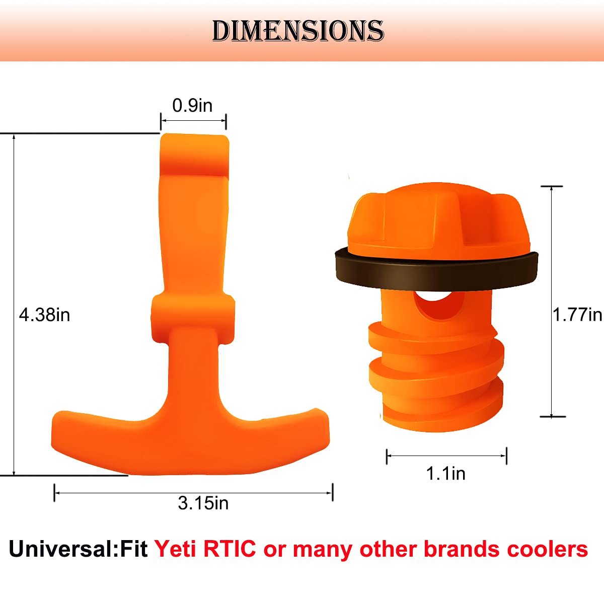 MANWU Cooler Drain Plugs Lid T Latch Straps Handles Replacement for RTIC YETI Coolers Leak-Proof Accessories Parts (2 Pack Orange Straps + 1 Pack Drain Plug)