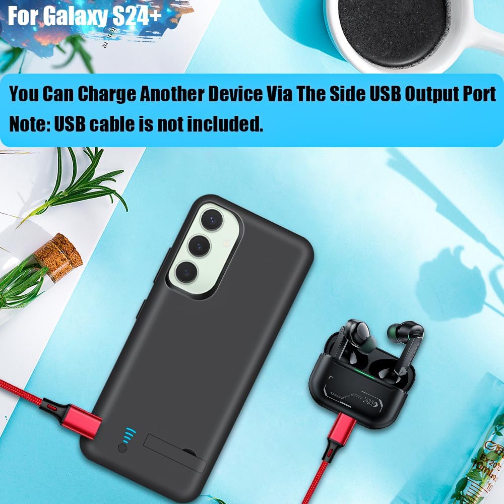 Sitong Battery Case for Samsung Galaxy S24+, 5000mAh Rechargeable Extended Battery Charging Charger Case, Add 100% Extra Juice, Not Compatible with S24 or S24 Ultra (6.7 inch) Black