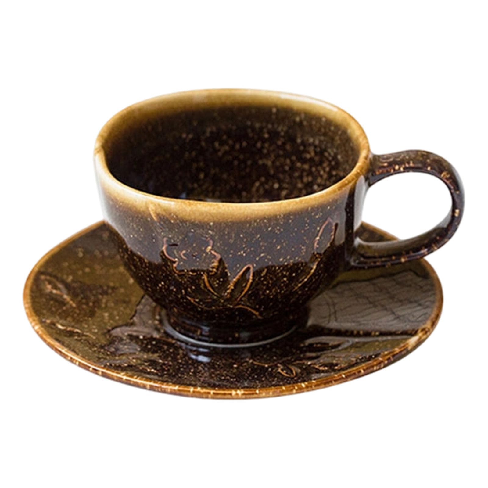 Qusinfc Ceramic Coffee Cup and Saucer Set 180Ml Embossing Flower Espressos Mug with Plate Small Drinkware for Home, Kitchens Dishwasher Safe