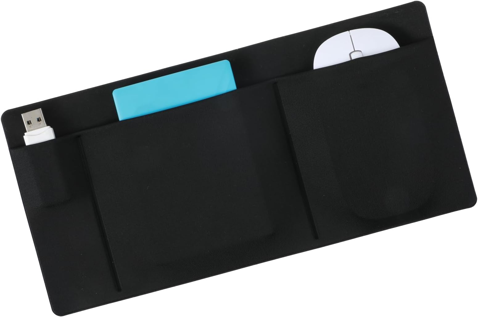 3-Pocket Mouse Holder for Laptop Stick on, External Hard Drive Sleeve for Laptop, Adhesive Pocket Storage Sleeve for Mouse/HDD/SSD