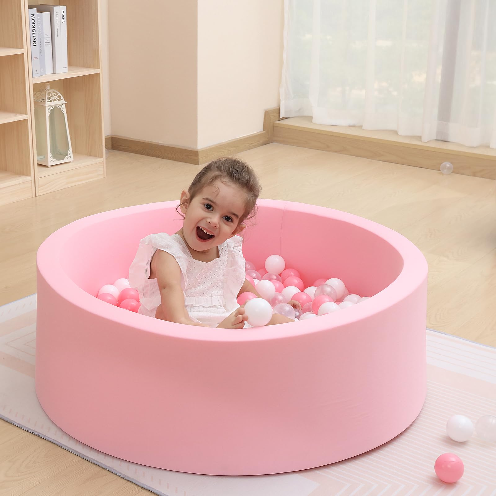 Baby Foam Ball Pit for Toddlers Kids Children, 35.4inch Infant Round Soft Small Ball Pool Pits for Girls and Boys Gifts Indoor Playpen, NOT Included Balls Pink