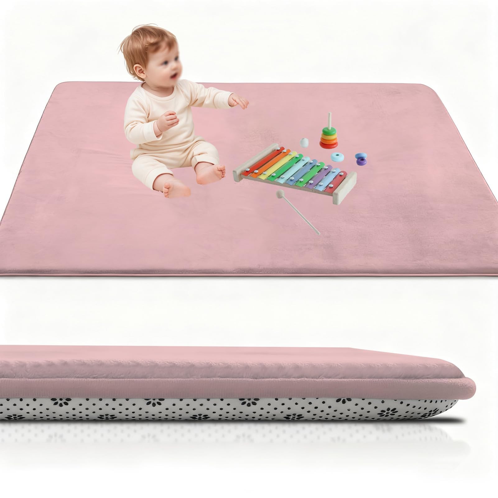 Tappetino per Gattonare per Bambini, Grande Tappeto 80 x 180 cm Rosa, Morbido Velluto Corallo, Tappeto per Soggiorno, Camera da Letto, Tappetino Yoga Tatami Antiscivolo