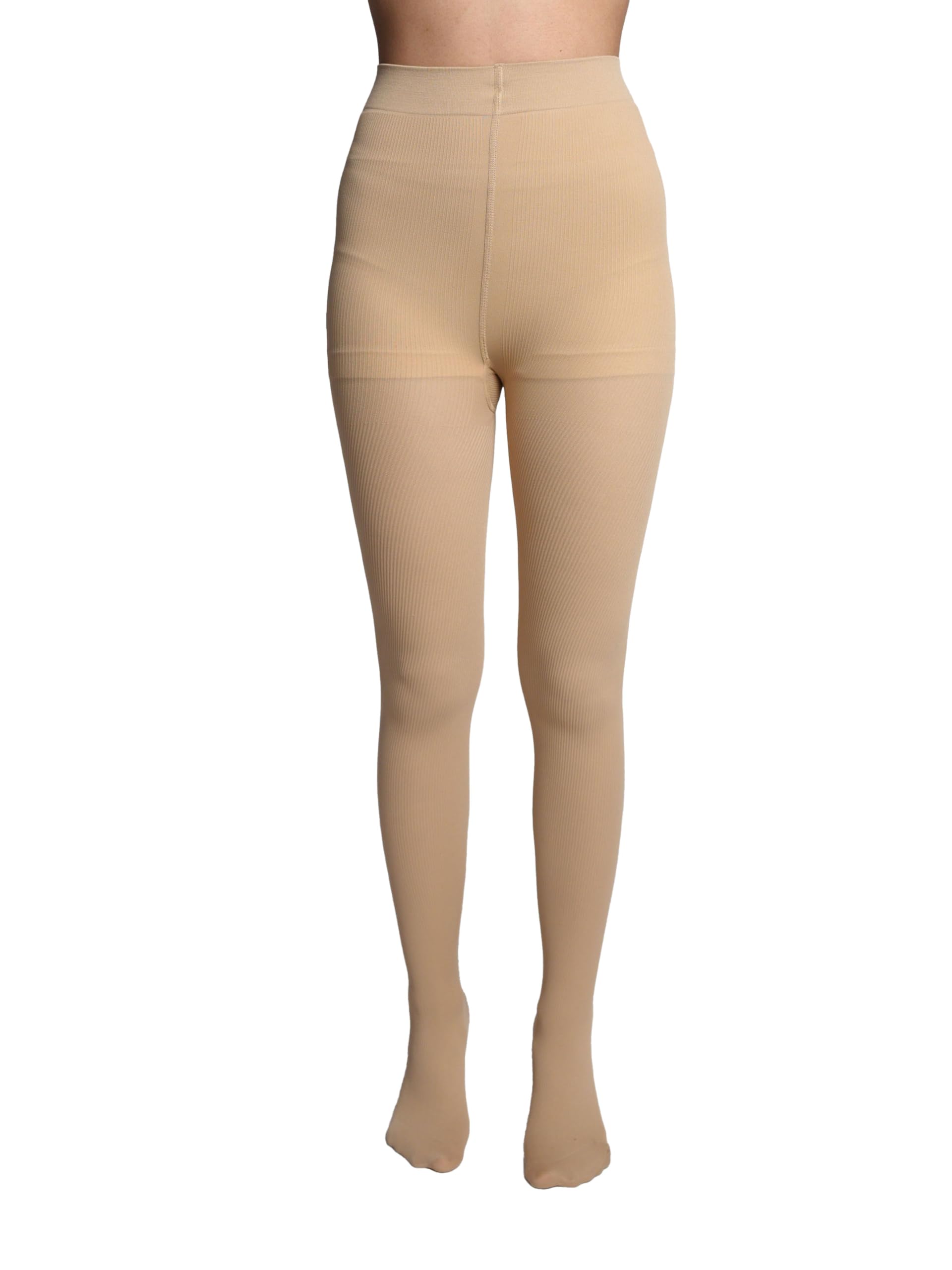 theater Women Ribbed Beige Stockings-picture-57