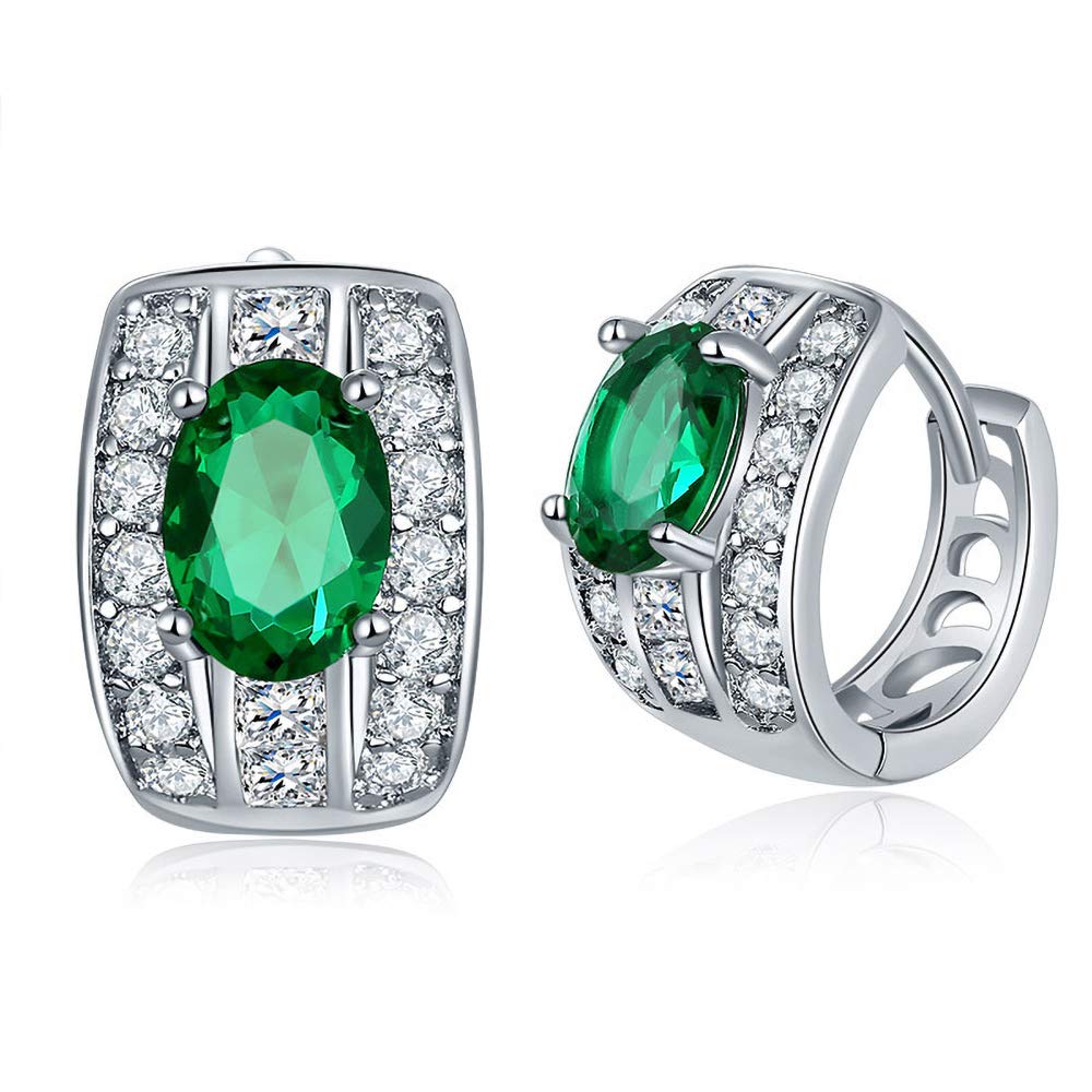 18K White Gold Plated Oval Cut Micro inlay Zirconia Small Hoop Earrings