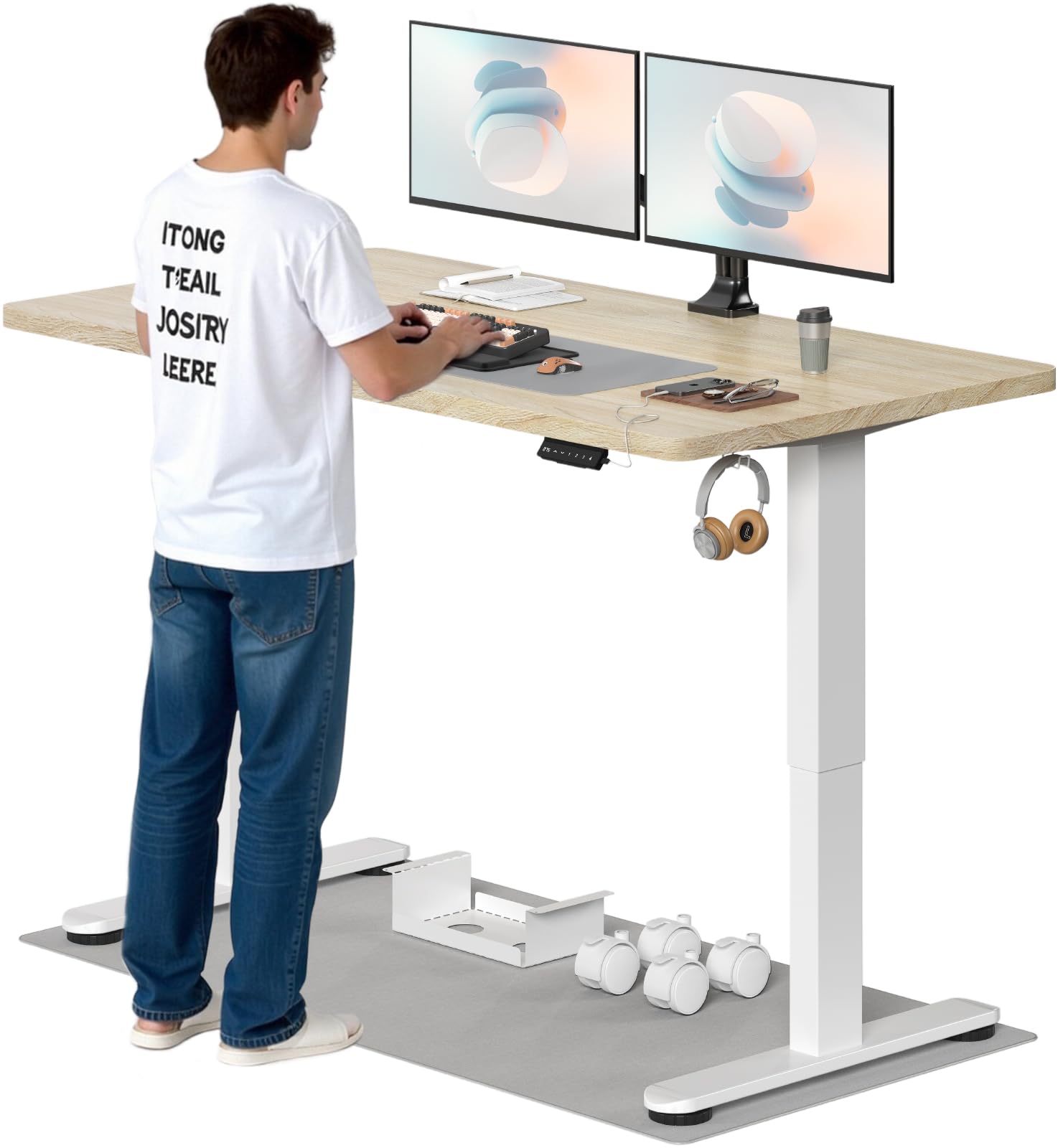 TRIUMPHKEY Höhenverstellbarer Schreibtisch, 160x80cm, Elektrisch Stehschreibtisch mit Dualmotor, Touchscreen,USB-A & Kabelmanagement,25mm Einteilige Tischplatte,ergonomischer Bürotisch, Beige