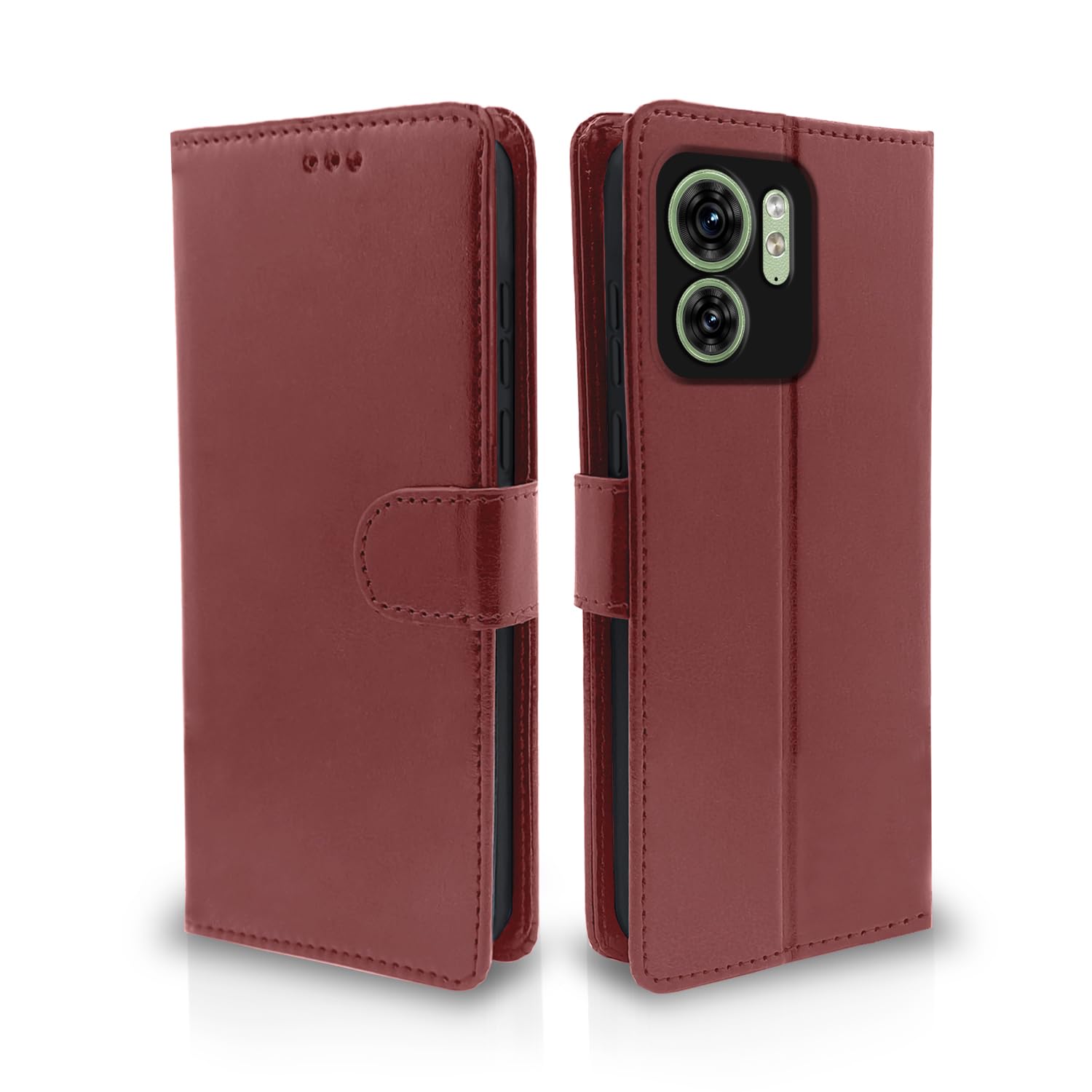 Pikkme Moto Edge 40 Flip Cover Leather Finish | Inside TPU with Card Pockets | Wallet Stand and Shock Proof | Complete Protection Flip Case (Brown)