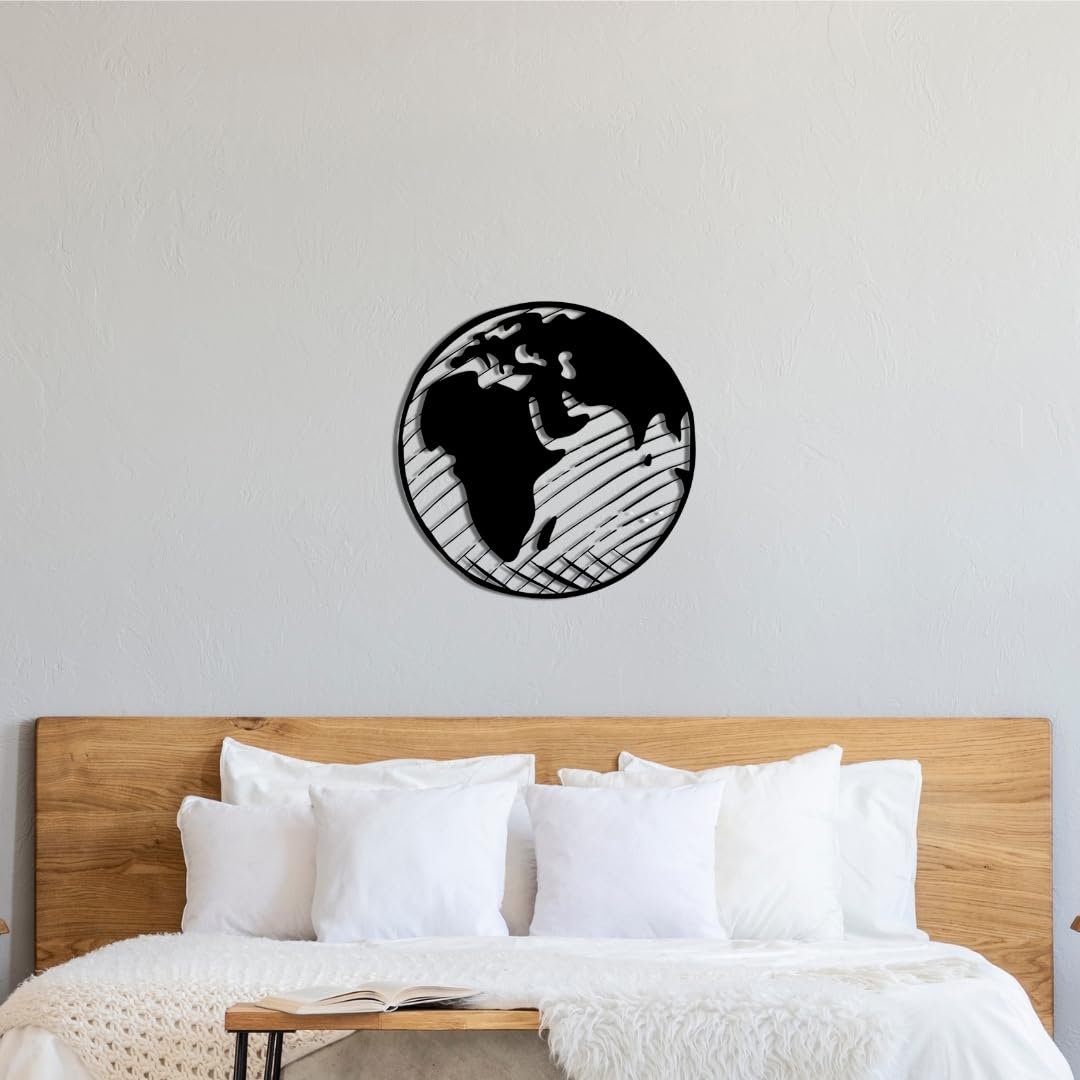 World Map Metal Wall Art - Room Decor - Home Decor - Wall Art for Living Room - Bedroom Decor - Garden Ornaments - Decorative Home Accessories - Christmas Gifts - Kitchen Decor (Our Planet)
