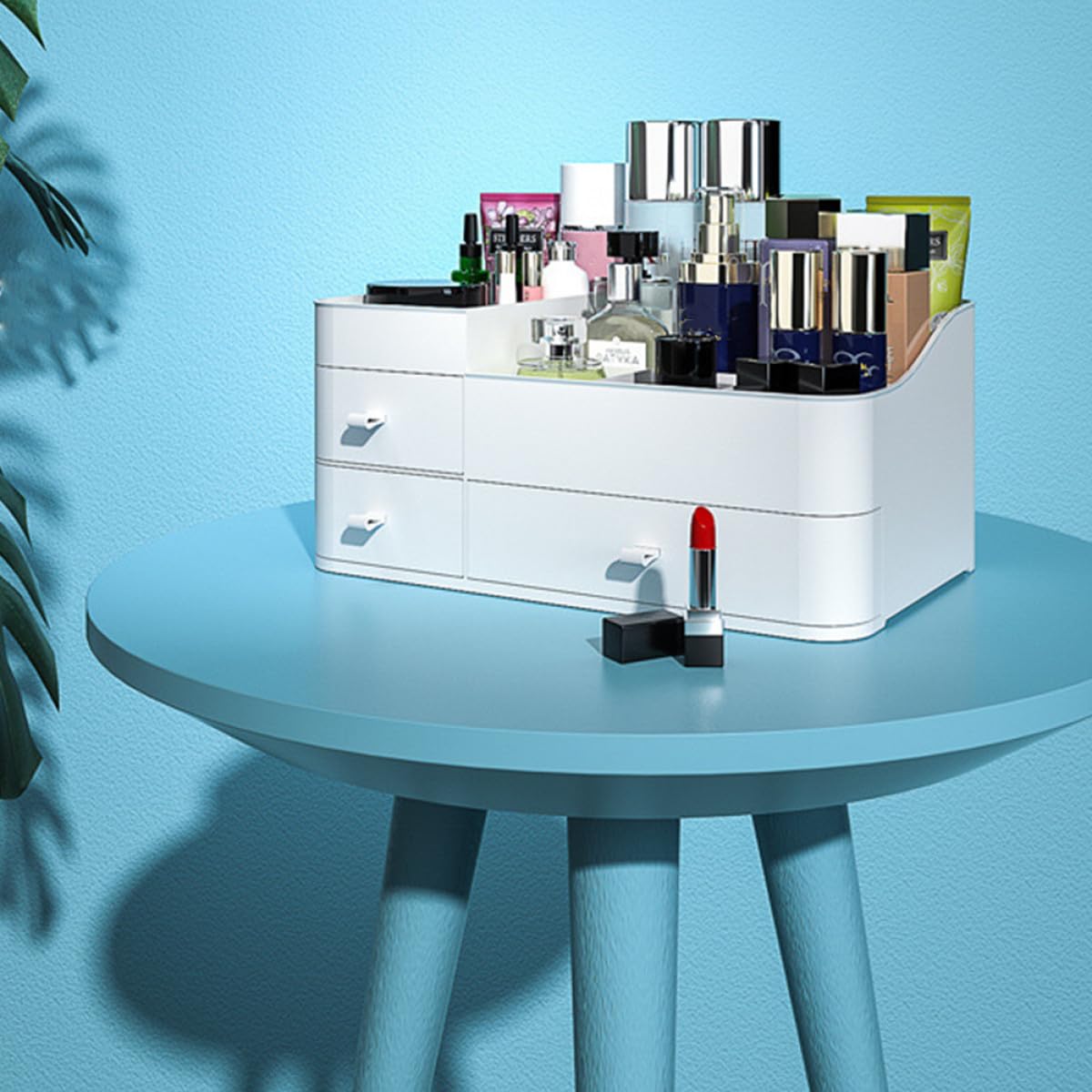 Gatuida Organizzatore per Trucco da Tavolo in Plastica Pp con Cassetti e Scomparti Multipli, Scatola Porta Cosmetici e Rossetti per Uso Domestico Bianco
