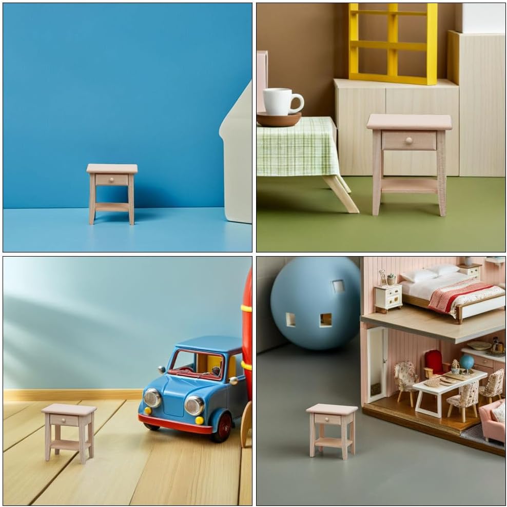 BESTonZON Miniature Bedside Cabinet 1:12 Dollhouse Furniture Nightstand Wooden Model Doll House Accessories for Mini Room Bedroom Scene Decoration Beige