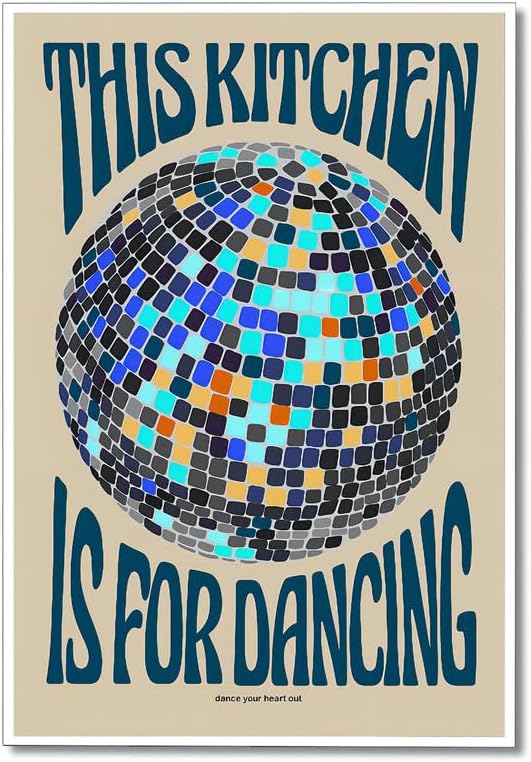 Trendy Kitchen Wall Art Retro Disco Ball Wall Decor This Kitchen Is For Dancing Print Poster Funky Aesthetic Disco Ball Poster Trendy Teen Girl Room Decor for Bedroom Bar Cart 16x24in Unframed