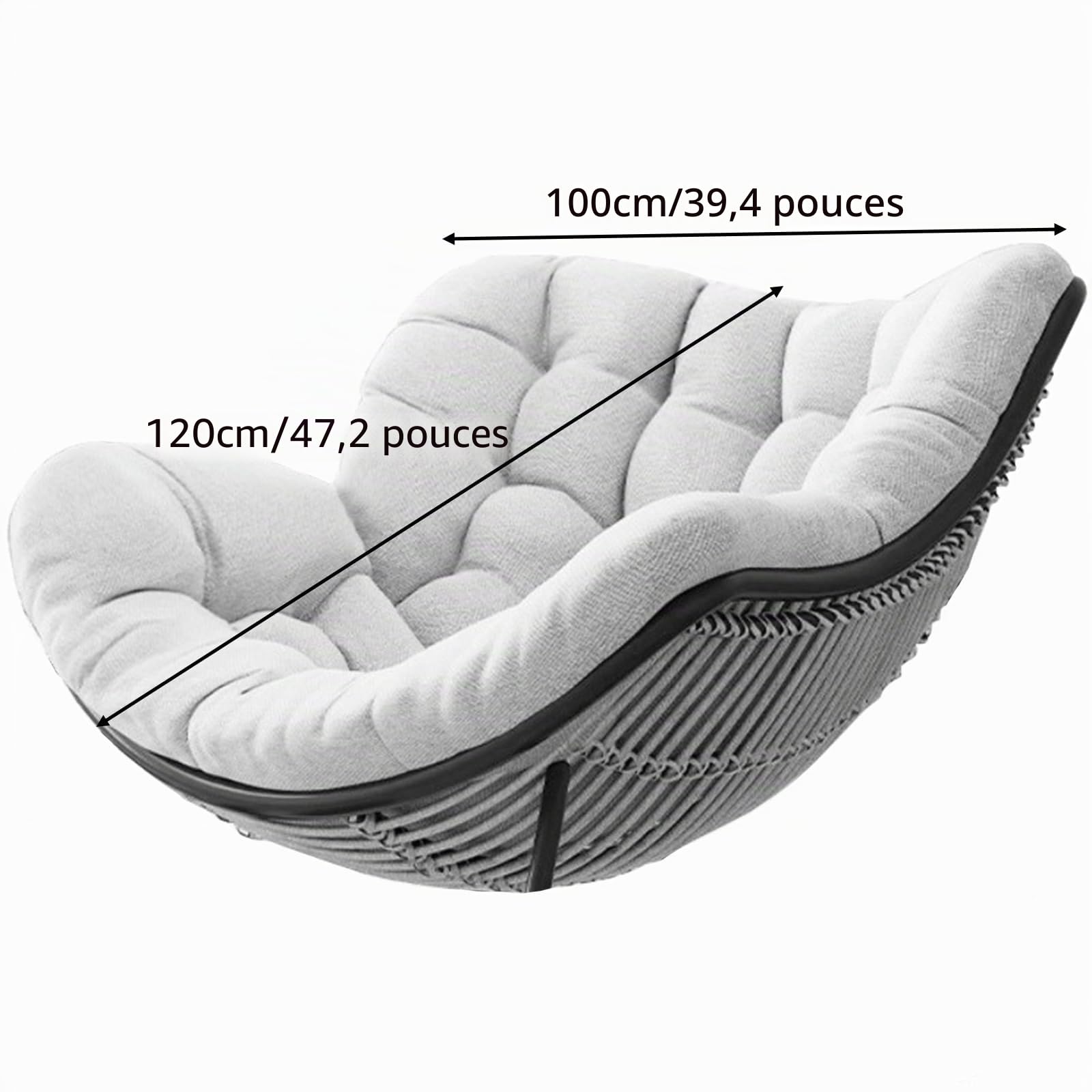 Coussin de chaise à bascule imperméable - Pour le salon - Confortable - Pour l'extérieur et l'intérieur - Coussin pour fauteuil papasan - Double - Pour jardin, terrasse - Noir