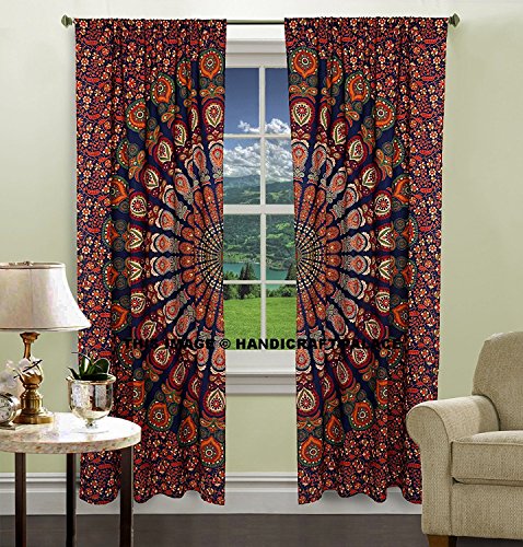 DIYANA IMPEX Indian Peacock Mandala Cotton Hippie Tapestry Door Curtain Decor Window Curtains Drape Room Curtain Balcony