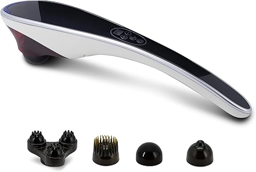 Masajeador de mano recargable para espalda y cuello para aliviar el dolor de tejido profundo, doble cabeza eléctrica, masaje corporal de percusión