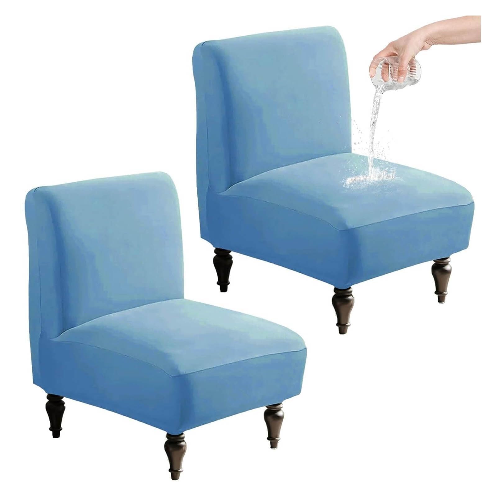 NMVAWIPT Accent Chair Covers Without Arms Waterproof, Slipper Slipcover 2 Pack, Armless Slipcovers For Chairs(Blue)