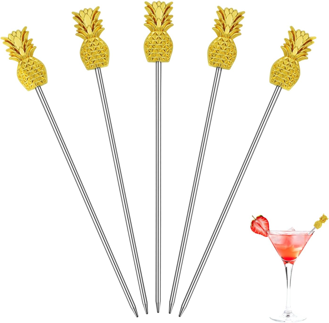 JJWNMLL cocktail sticks 5pcs pineapple metal cocktail sticks cocktail