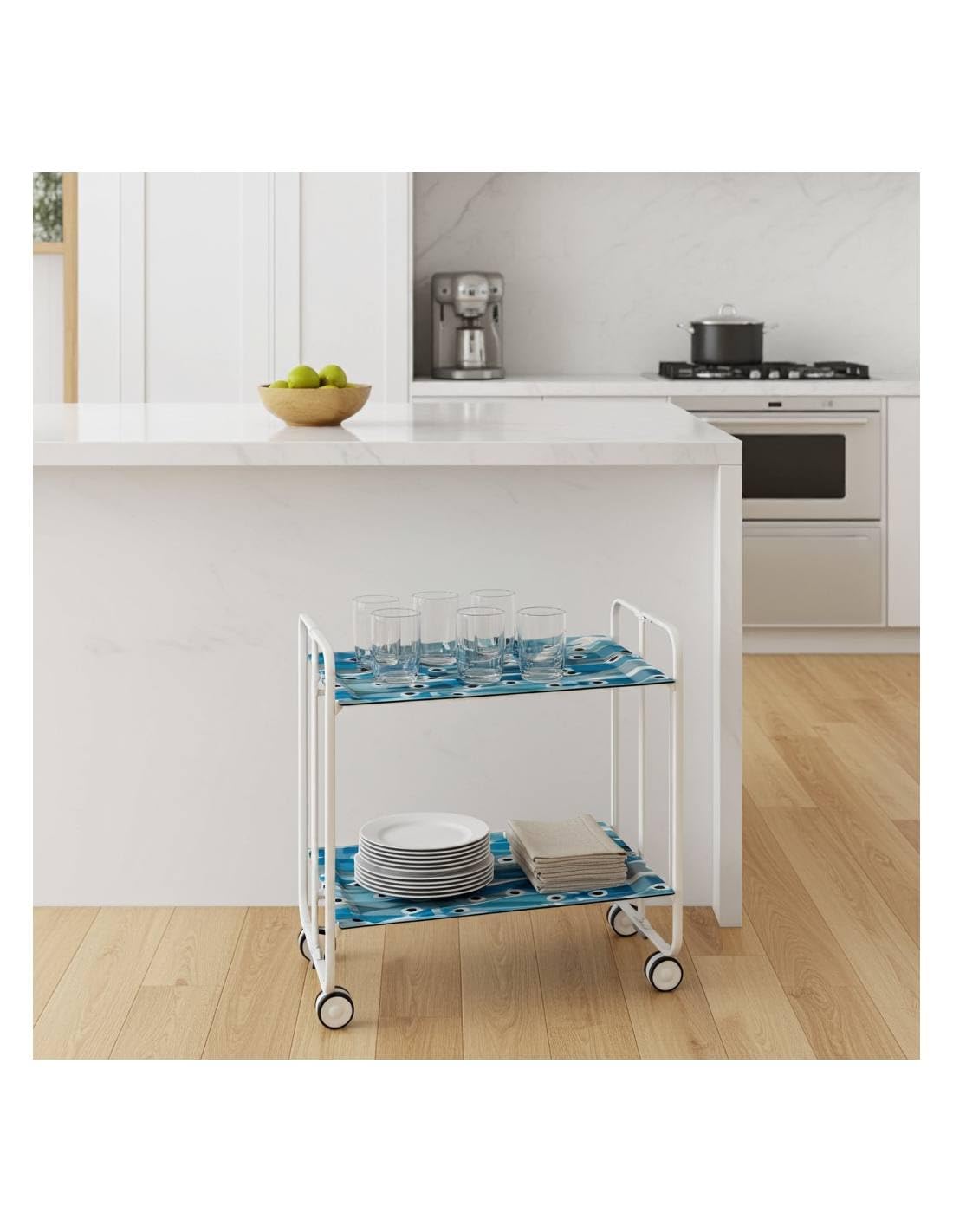 Mesa plegable con ruedas, chasis blanco, 65, talla única