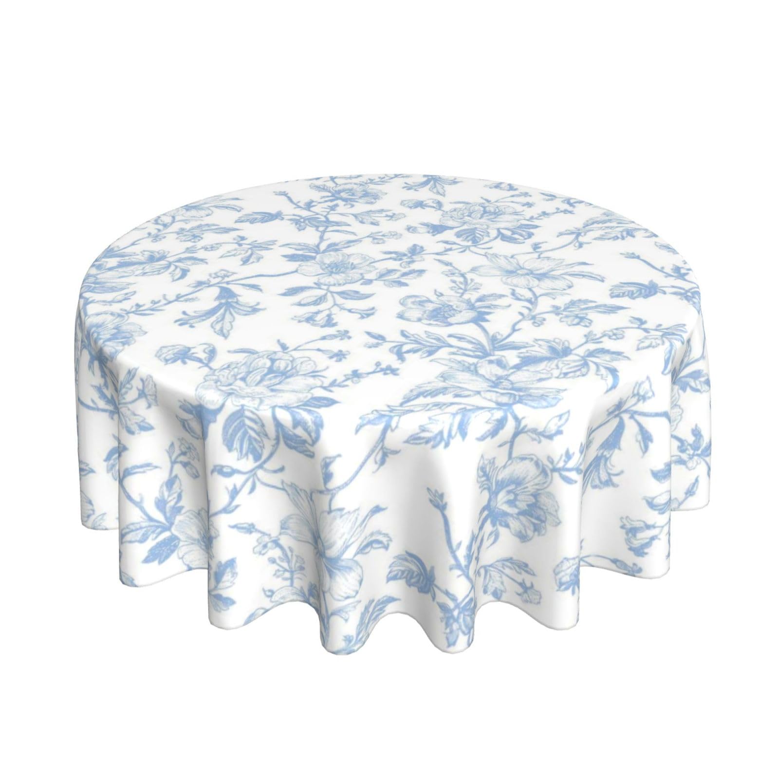 AGAYNA Light Blue Floral 70 Round Tablecloth