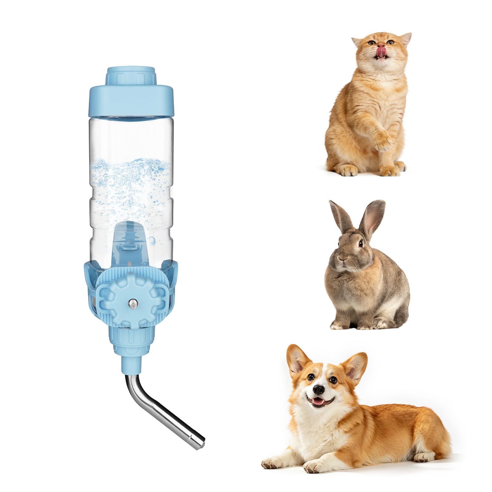 Vannon Water Bottle for Small Animals, 20oz Top-Fill Pet Dispenser, Blue
