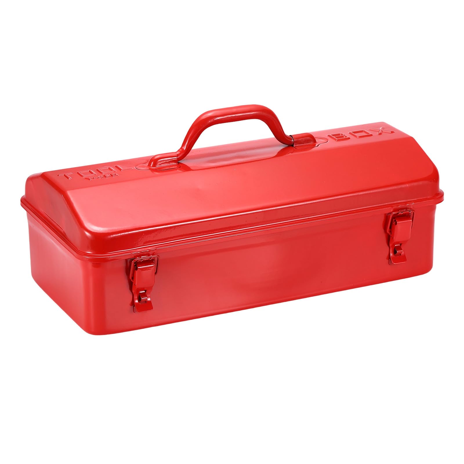 sourcing map Portable Tool Box, 17" x 8" x 4" Trunk Tool Storage Box Steel Organizer Mountain Toolbox Double Metal Latch with Handle for Garage Warehouse Workshop Household, Red