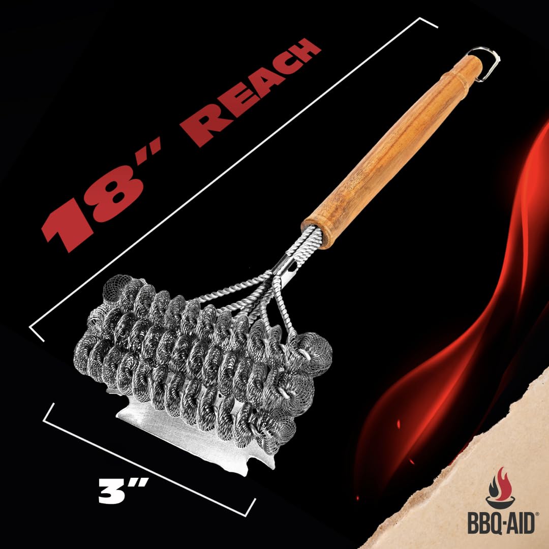 BBQ-AID Szczotka do grilla na zewnątrz, bez włosia, 45 cm, zestaw do czyszczenia grilla, bezpieczna szczotka i skrobak, ze stali nierdzewnej, do każdego grilla, akcesoria do grilla
